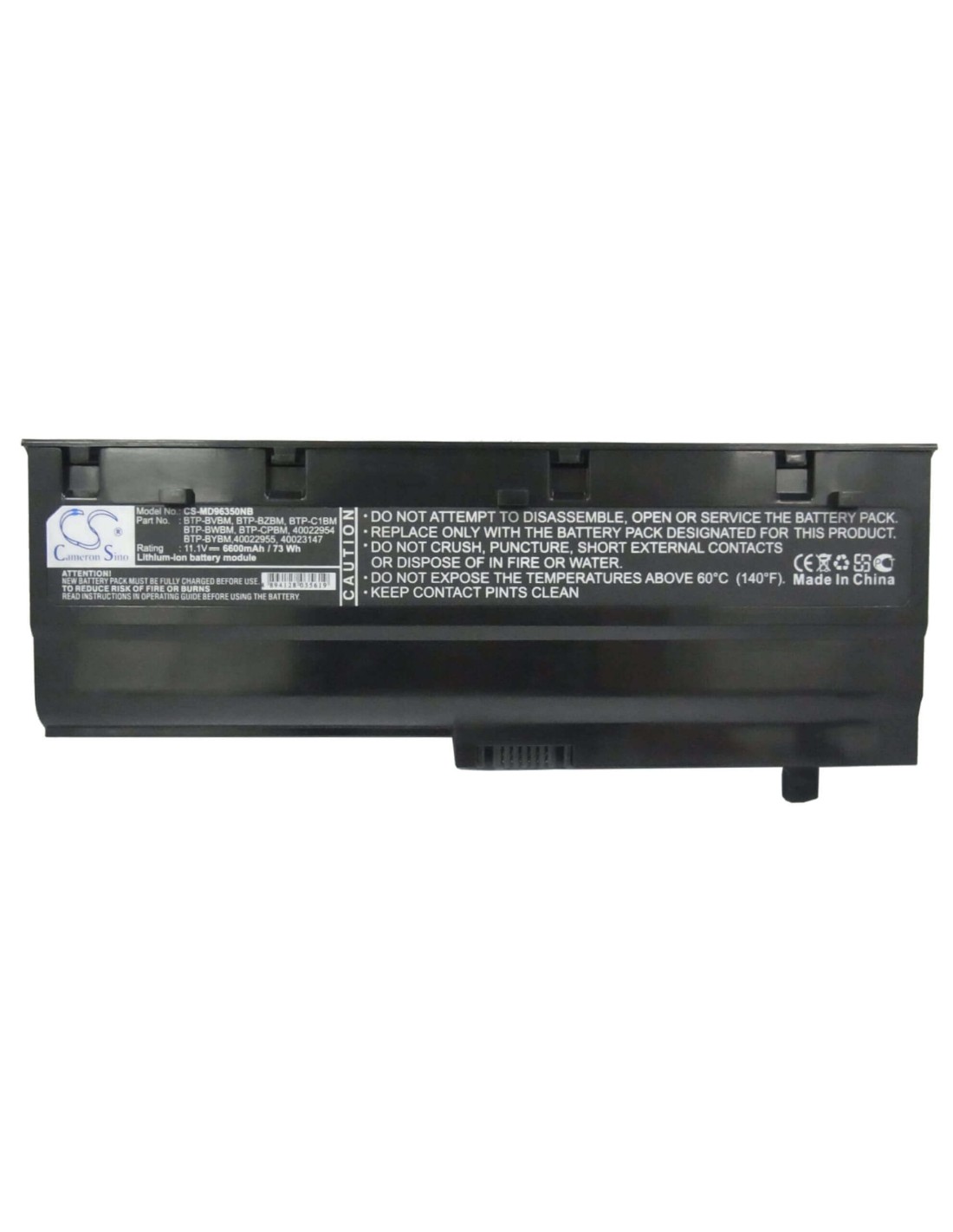 Black Battery for Medion Md96350, Md96370, Wim2140 11.1V, 6600mAh - 73.26Wh