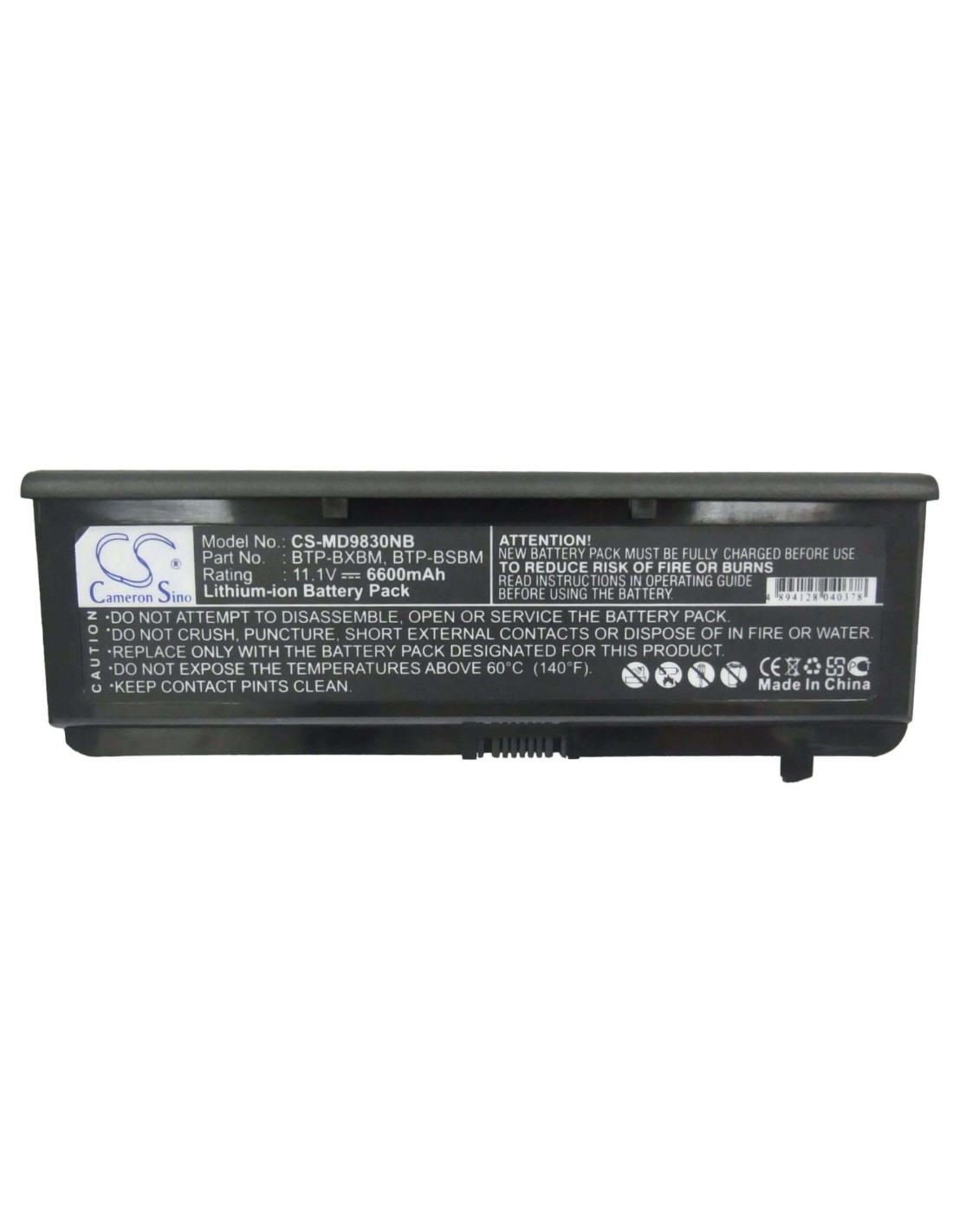 Black Battery for Medion Md96290, Md98300, Wim2160 11.1V, 6600mAh - 73.26Wh