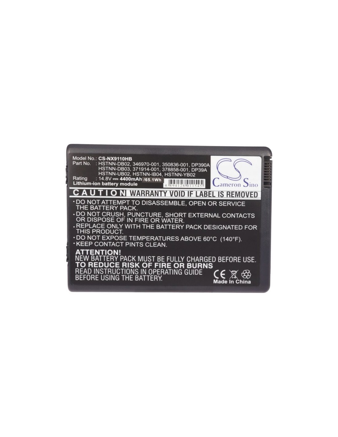 Black Battery for Compaq Presario R3002-dv192at, Presario R3019ap-dv816pa, Presario R3120us-dz353ur 14.8V, 4400mAh - 65.12Wh