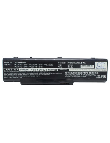 Black Battery for Toshiba Dynabook Ax/2, Satellite A60-sp159, Satellite A65 Series 14.8V, 4400mAh - 65.12Wh