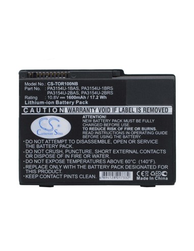 Black Battery for Toshiba Portege 2010, Portege 2000, Portege R100 10.8V, 1600mAh - 17.28Wh