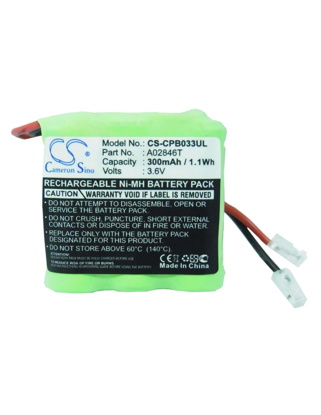 Battery for Universal, 2/3aaa X 3 3.6V, 300mAh - 1.08Wh