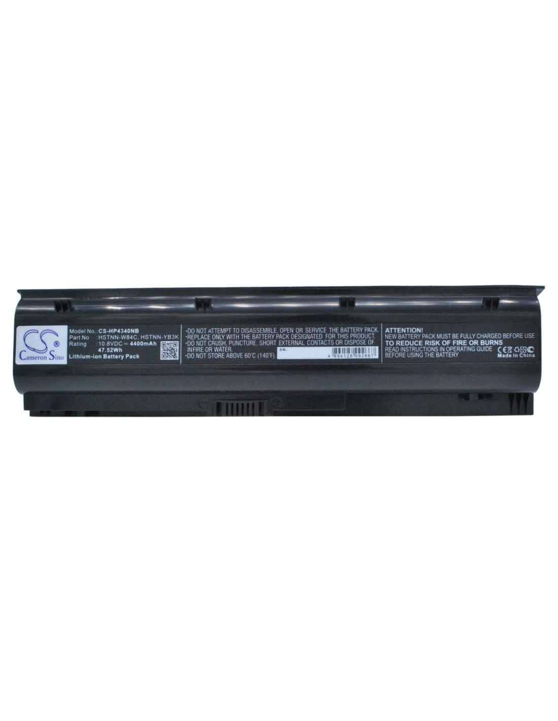 Black Battery for HP ProBook 4340s, ProBook 4341s 10.8V, 4400mAh - 47.52Wh