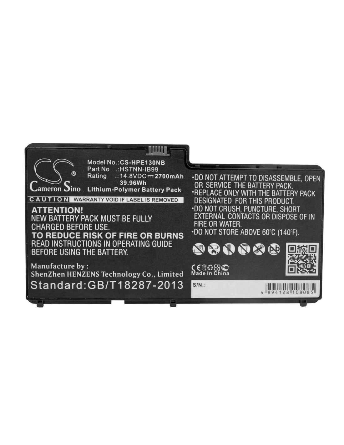 Black Battery for HP Envy 13, Envy 13-1000, Envy 13-1001TX 14.8V, 2700mAh - 39.96Wh