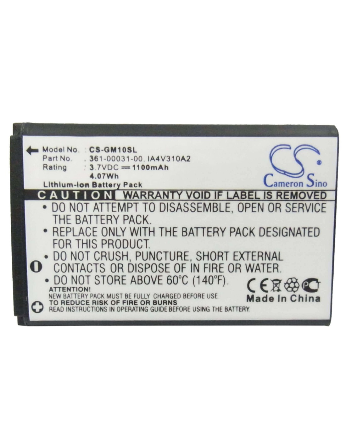 Battery for Garmin Gps Mobile 10, Gps Mobile 10x, Gps10 3.7V, 1100mAh - 4.07Wh
