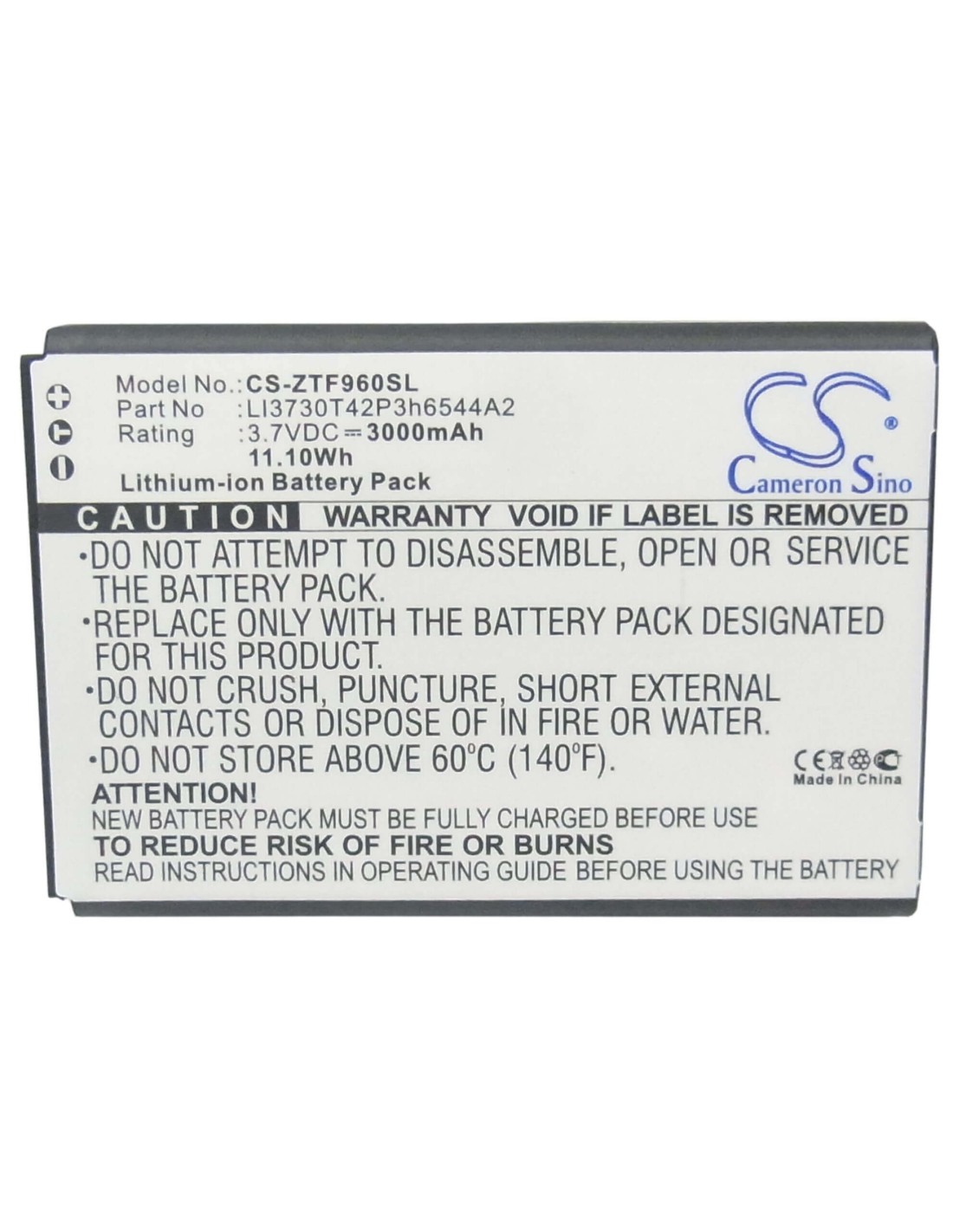Battery for Zte Mf96, Mf96u, Srq-z289l 3.7V, 3000mAh - 11.10Wh
