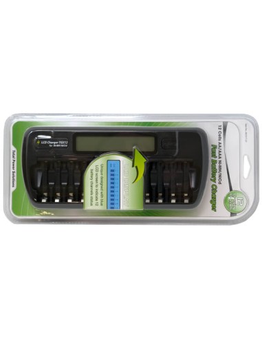 12 Bay Intelligent Battery Charger with LCD display charges AA & AAA batteries