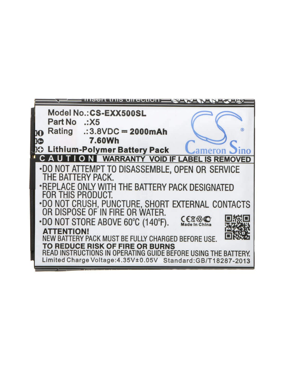 Battery for Explay X5 3.8V, 2000mAh - 7.60Wh