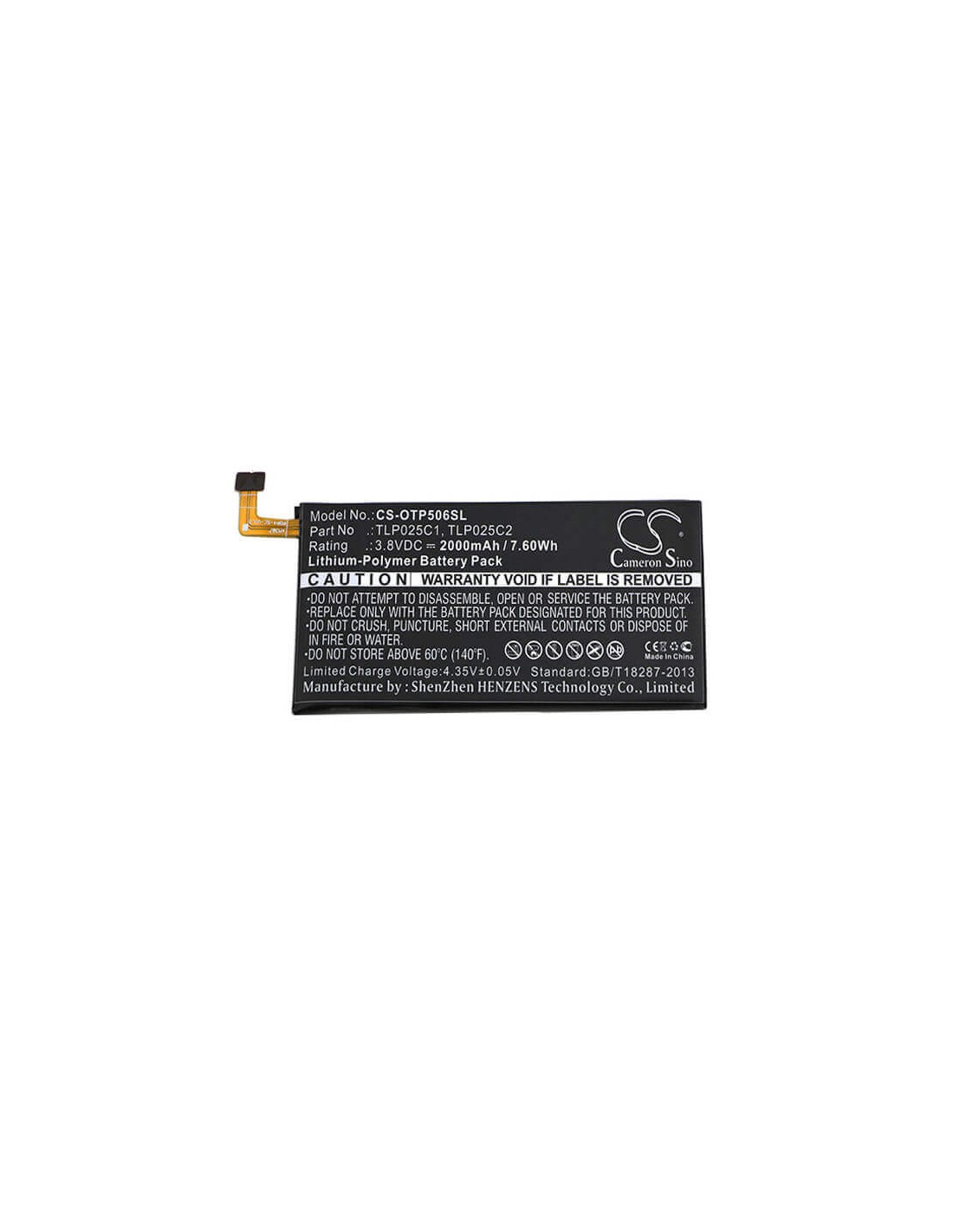 Battery for Alcatel, One Touch Allure, One Touch Fierce 4 3.8V, 2000mAh - 7.60Wh