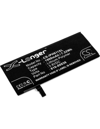 Battery for Apple, A1633, A1688, A1691, A1700, Iphone 6s 3.8V, 1900mAh - 7.22Wh