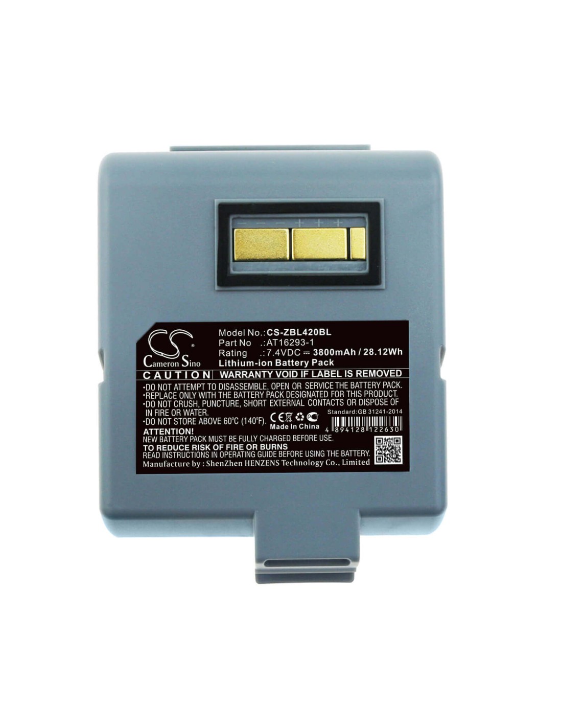 Battery for Zebra, Ql420, Ql420 Plus, Ql420+ 7.4V, 3800mAh - 28.12Wh