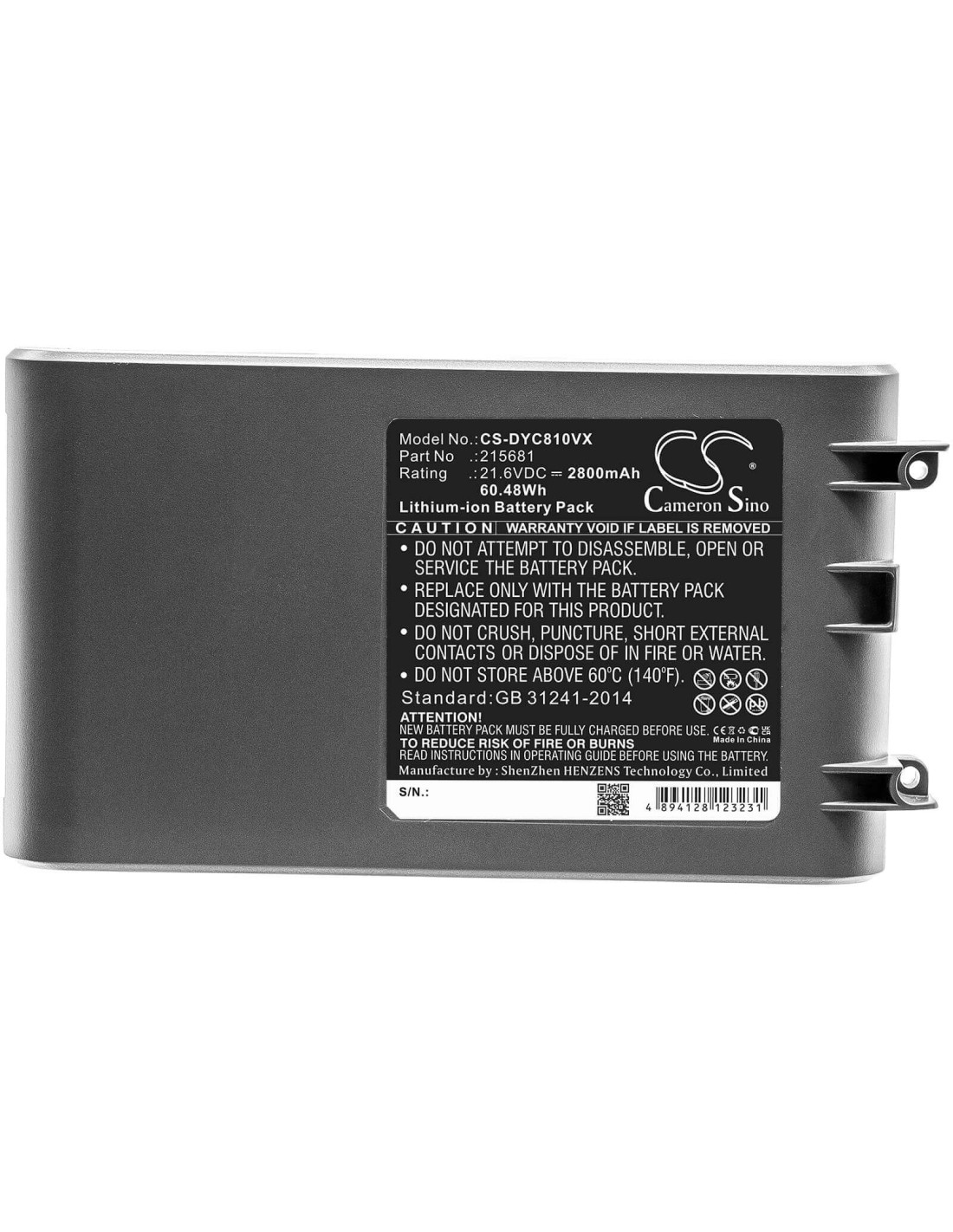 Battery for Dyson, Sv10, V8, V8 Absolute, V8 Absolute Cord-free 21.6V, 2800mAh - 60.48Wh