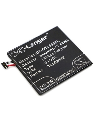 Battery for Alcatel, 6039s-2aalus7, One Touch Idol 3 4.7, Ot-6039 3.8V, 2000mAh - 7.60Wh