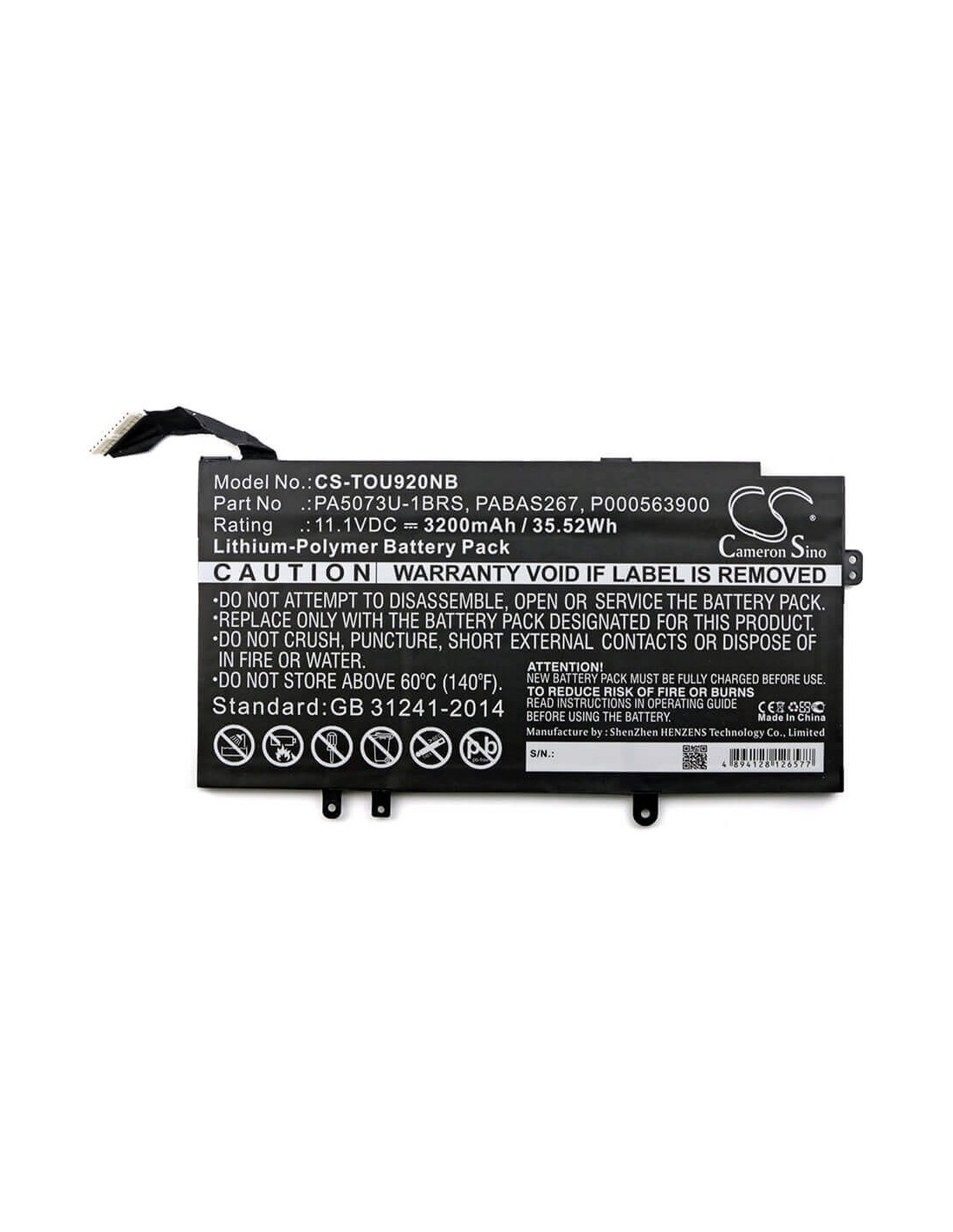 Battery for Toshiba, Satellite U920t, Satellite U925t 11.1V, 3200mAh - 35.52Wh