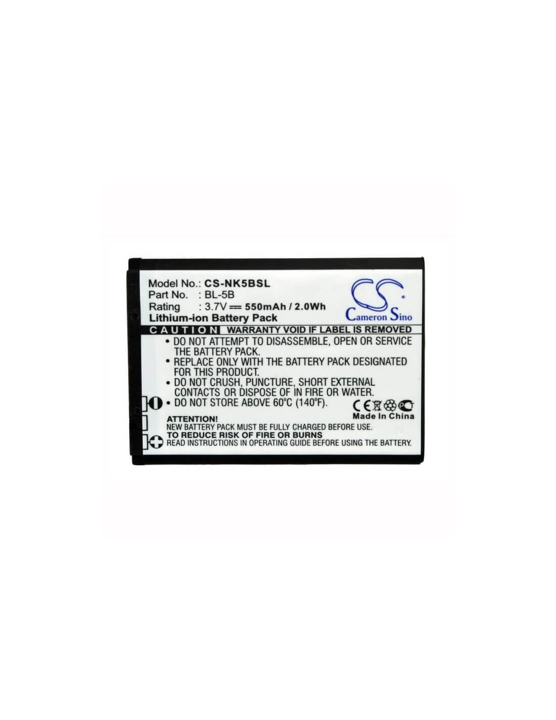 Battery for Blu Bar Q 3.7V, 550mAh - 2.04Wh