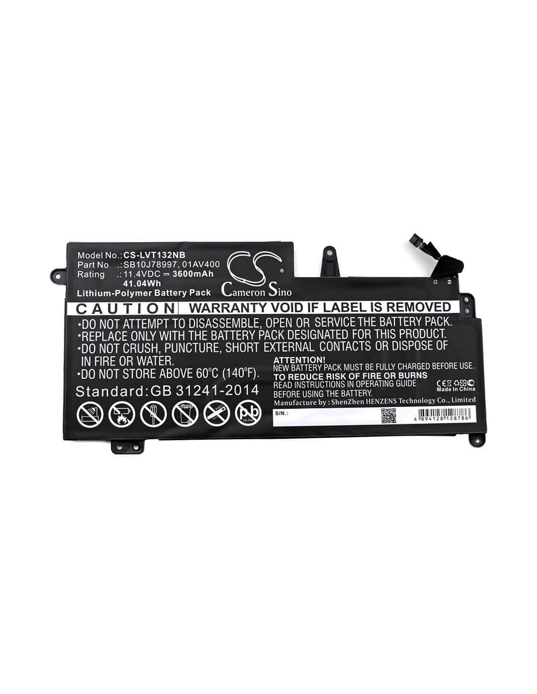 Battery for Lenovo, Thinkpad 13 20gl0000us 11.4V, 3600mAh - 41.04Wh