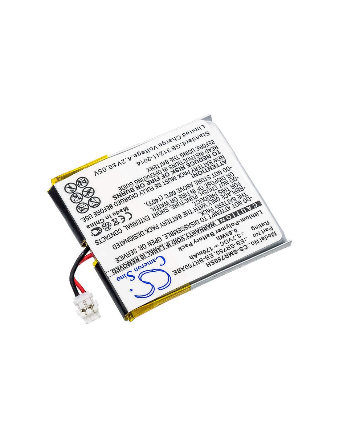 Battery for Samsung, Galaxy Gear S R750, only replaces Eb-br750 version battery 3.7V, 170mAh - 0.63Wh