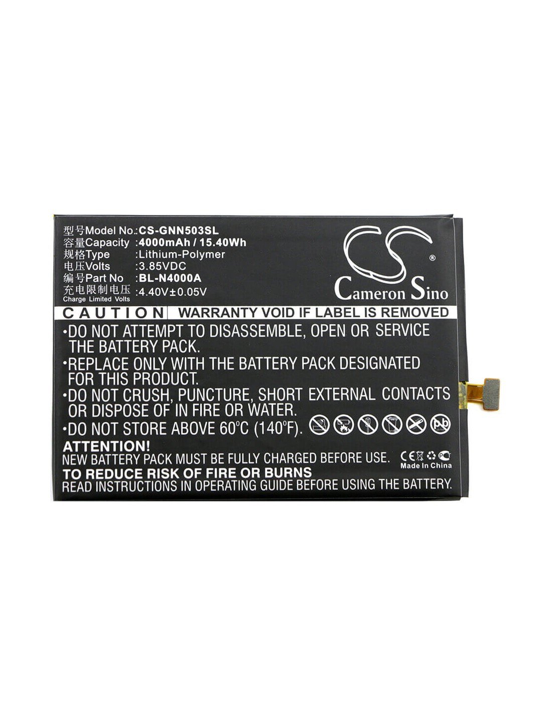 Battery for Gionee, Gn5003, Gn5003s, V187 Pro 3.85V, 4000mAh - 15.40Wh