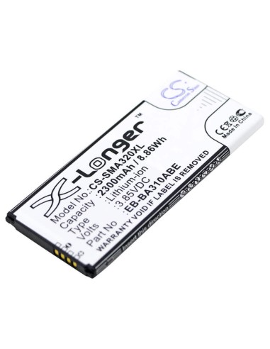 Battery for Samsung, Galaxy A3 2016, Galaxy A3 2016 Duos Lte 3.85V, 2300mAh - 8.86Wh