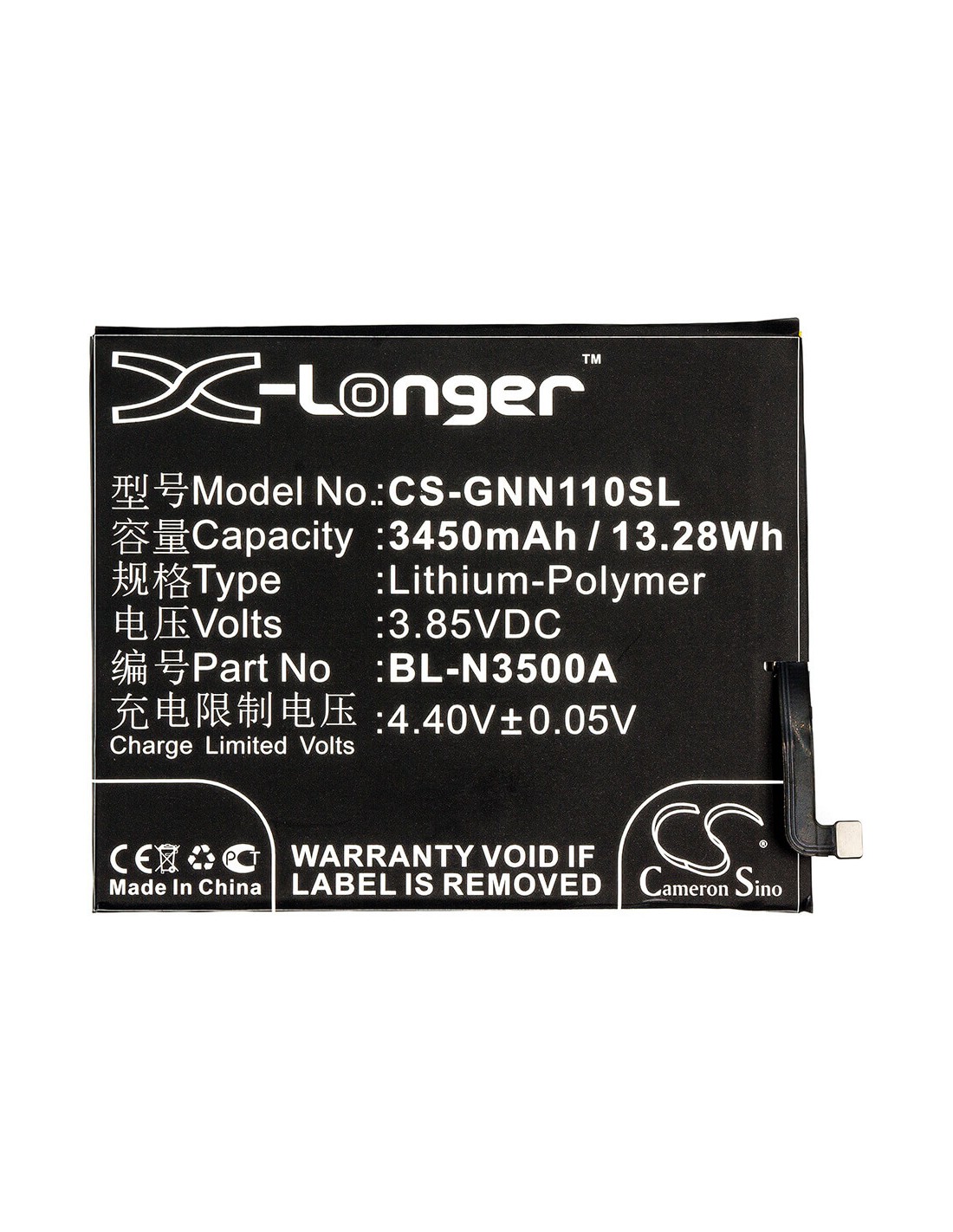 Battery for Gionee, Elife S10, Elife S10 Dual Sim, Elife S10 Dual Sim Td 3.85V, 3450mAh - 13.28Wh