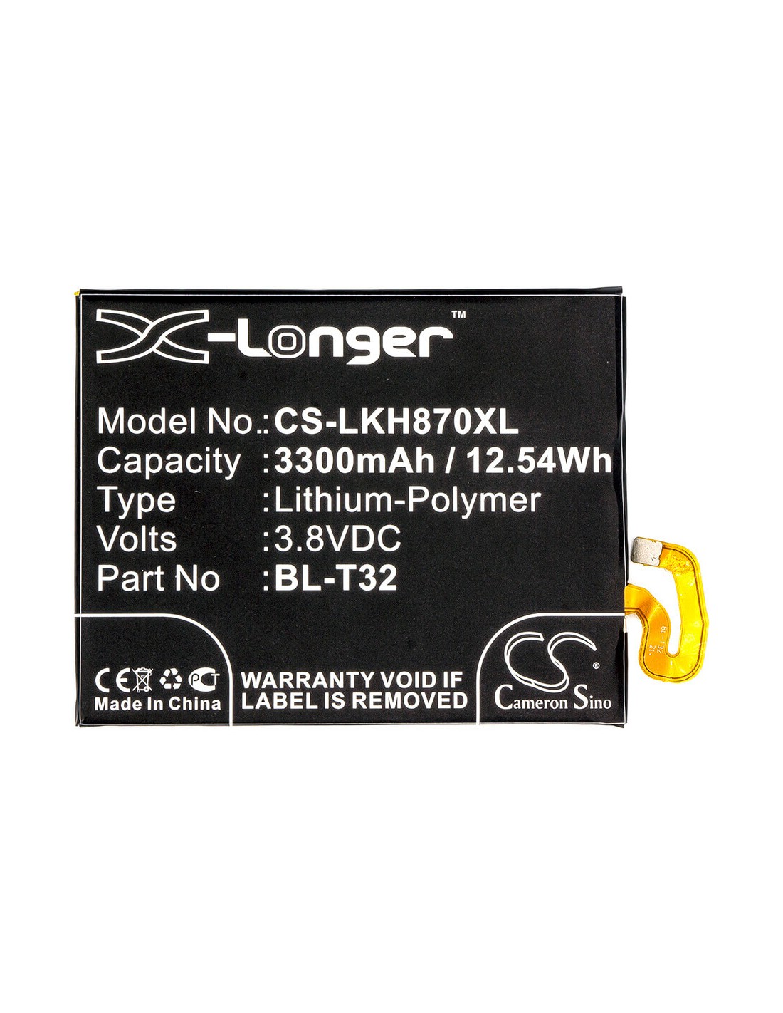 Battery for Lg, As993, As998, G6, G6 Td-lte, G600k, H870, H870ds, H871 3.8V, 3300mAh - 12.54Wh