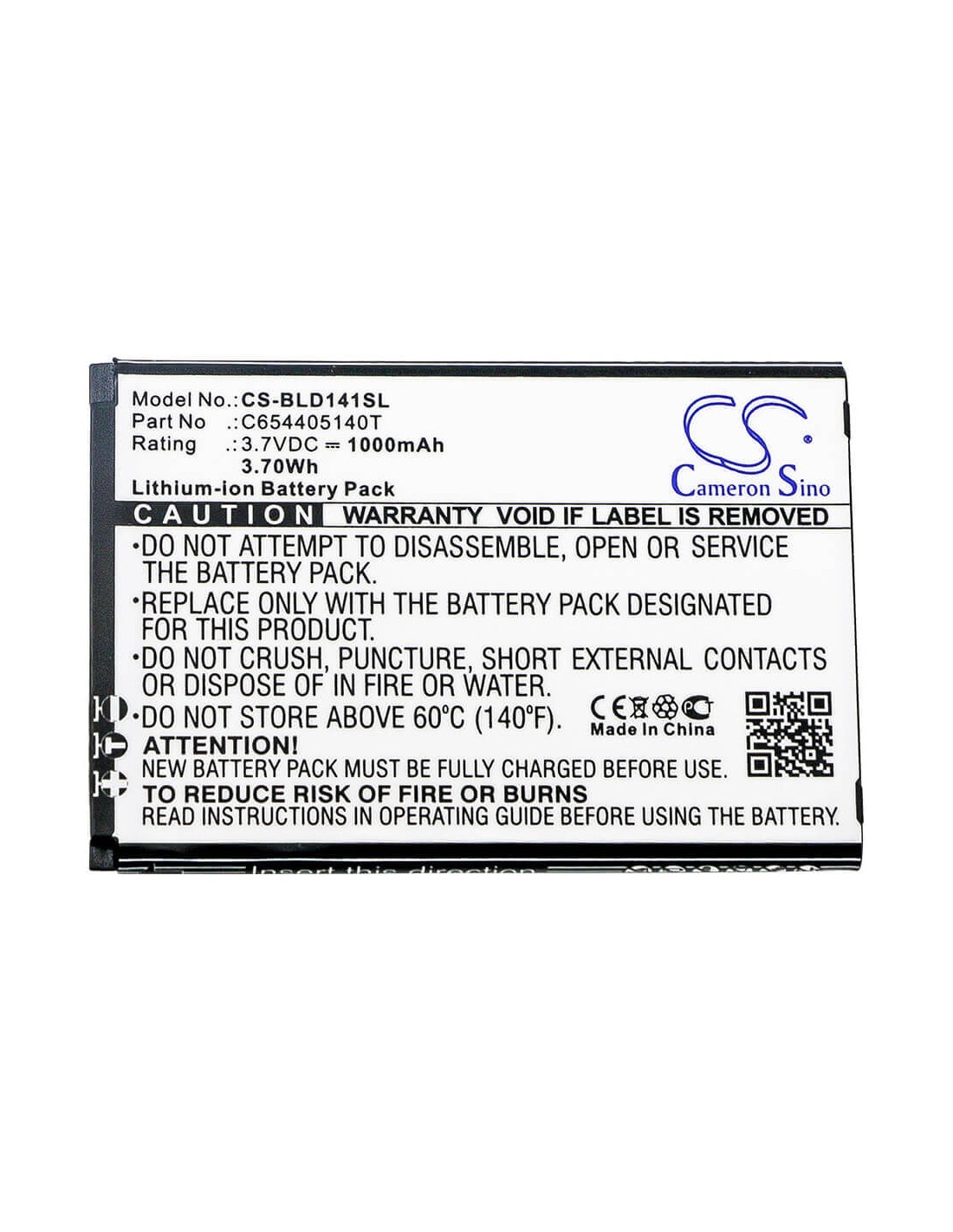 Battery for Blu, D140k, D141k, Dash Jr K 3.7V, 1000mAh - 3.70Wh