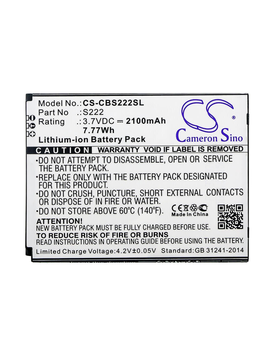 Battery for Cubot, S222 3.7V, 2100mAh - 7.77Wh