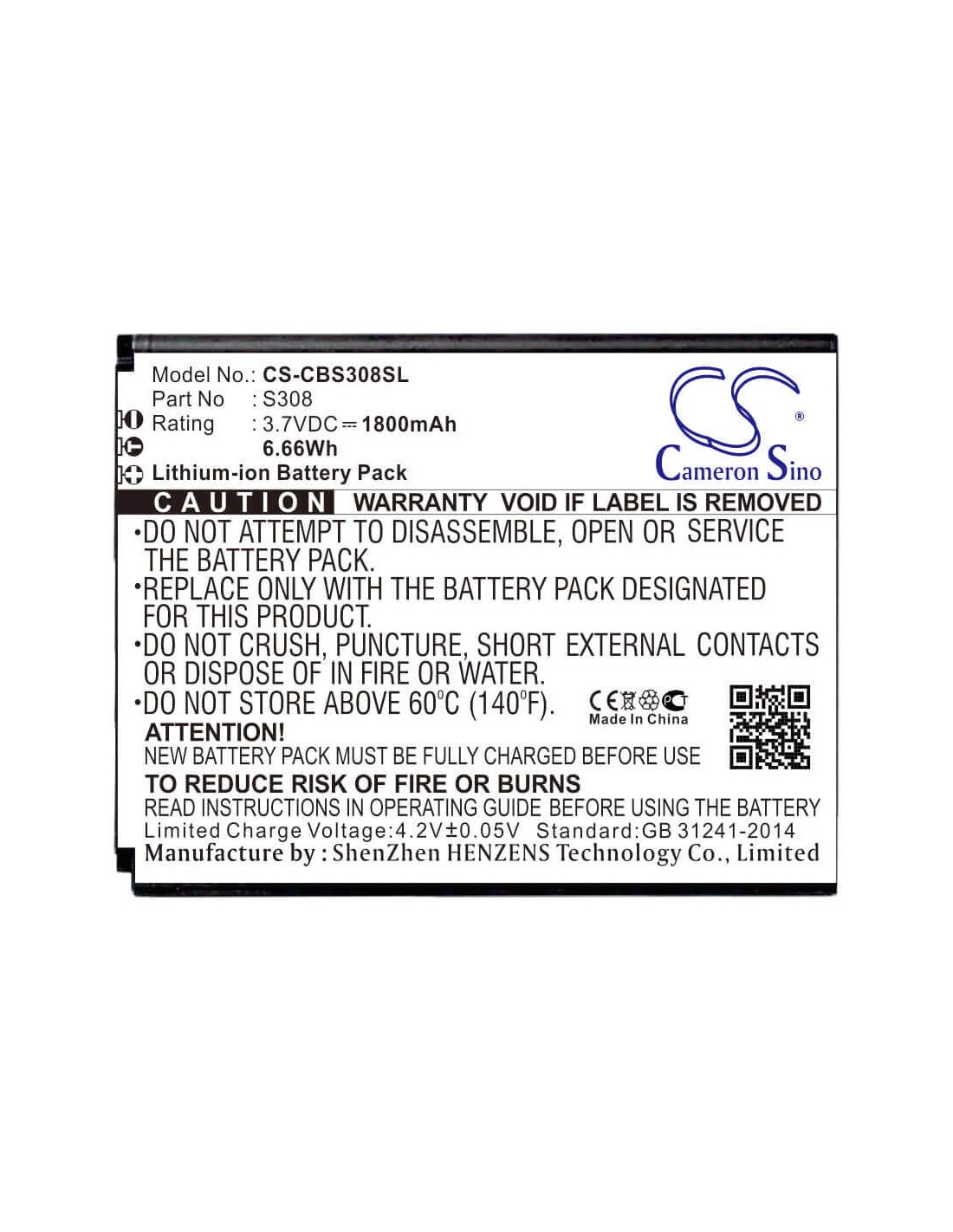 Battery for Cubot, S308 3.7V, 1800mAh - 6.66Wh