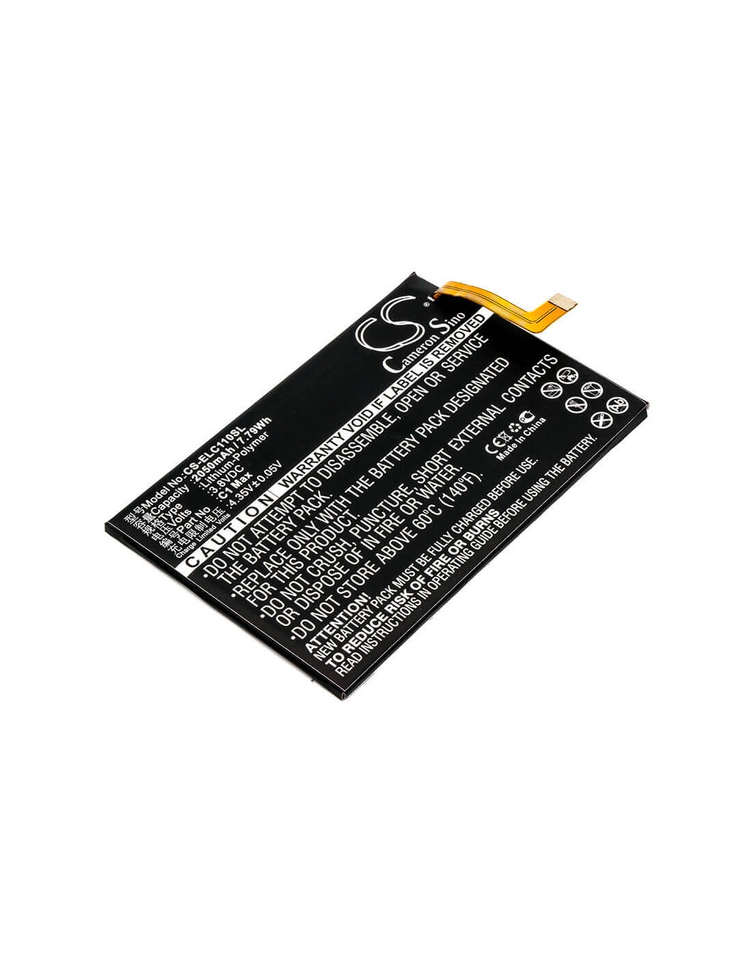 Battery for Elephone, C1 Max 3.8V, 2600mAh - 9.88Wh