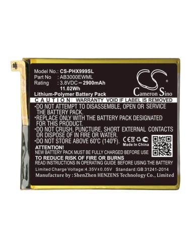 Battery for Philips, I999, Xenium I999 3.8V, 2900mAh - 11.02Wh