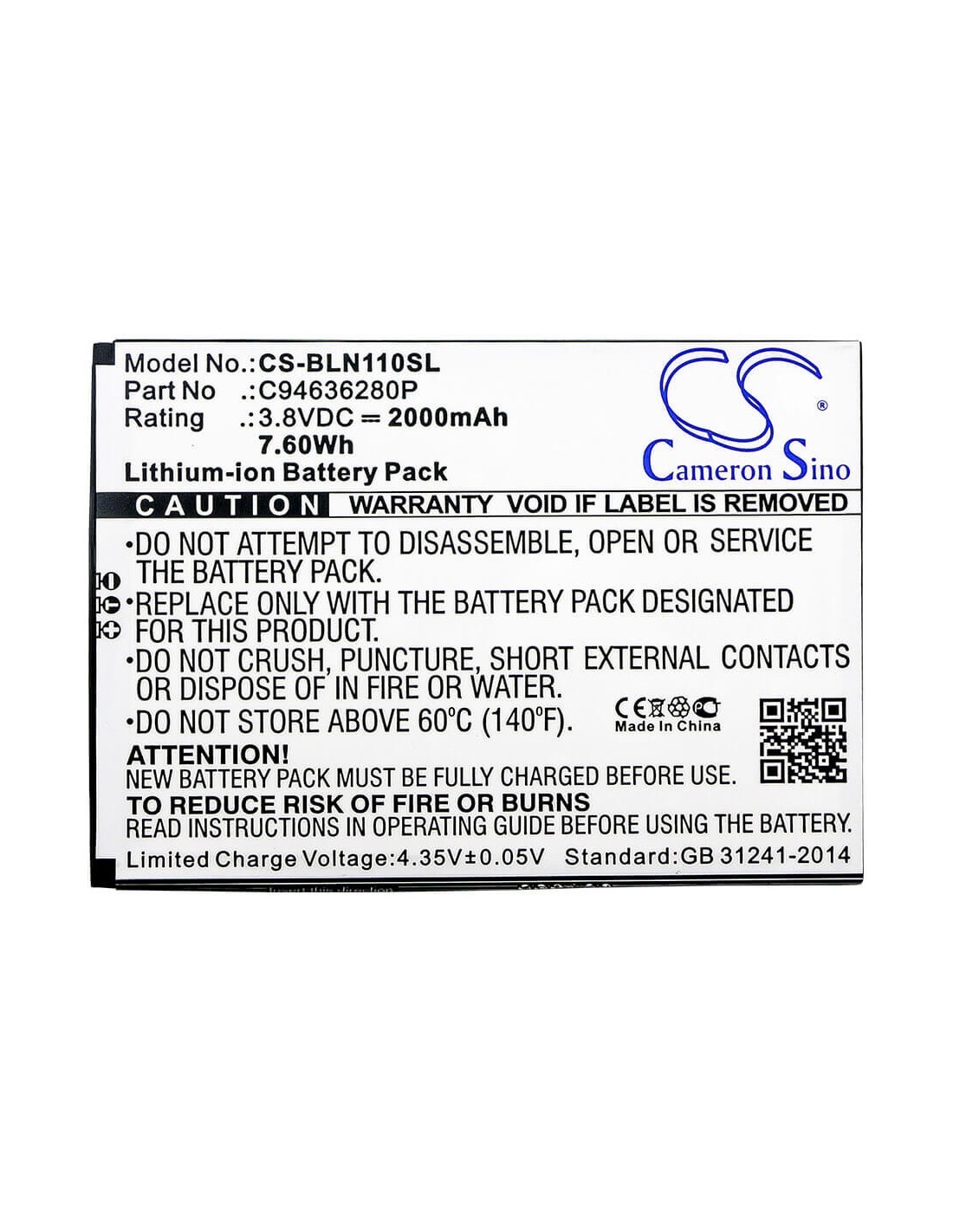 Battery for Blu, N110u, Neo Xl 3.8V, 2000mAh - 7.60Wh