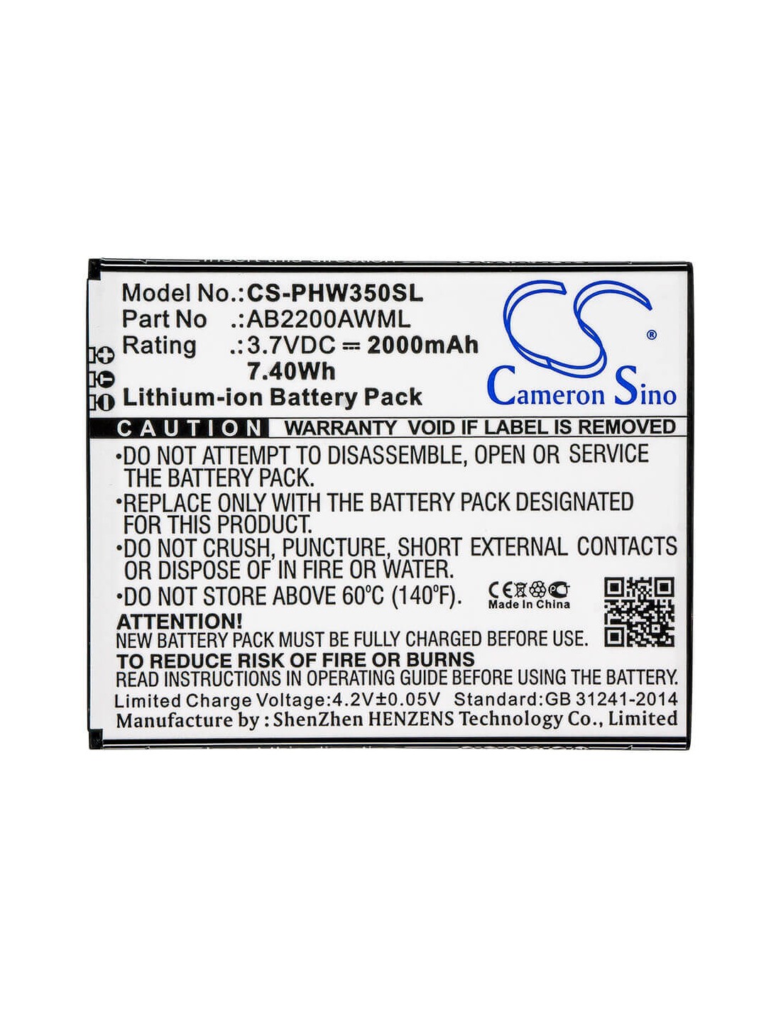 Battery for Philips, W3500, W3509, Xenium W3500, Xenium W3509 3.7V, 2000mAh - 7.40Wh