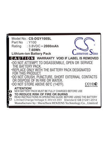 Battery for Doogee Y100, Y100 Pro, Valencia 2 3.8V, 2000mAh - 7.60Wh