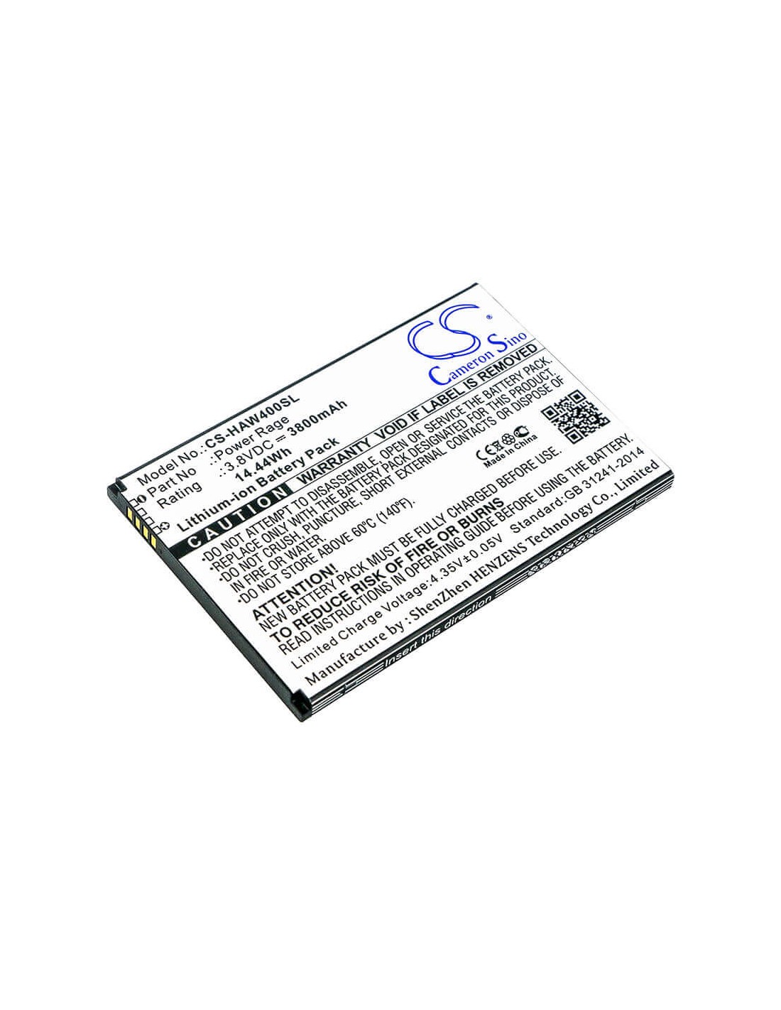 Battery for Highscreen Power Rage 3.8V, 3500mAh - 13.30Wh