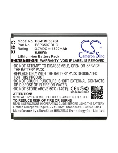 Battery for Prestigio Psp3507 Duo, Multiphone Psp3507 Duo 3.7V, 1800mAh - 6.66Wh