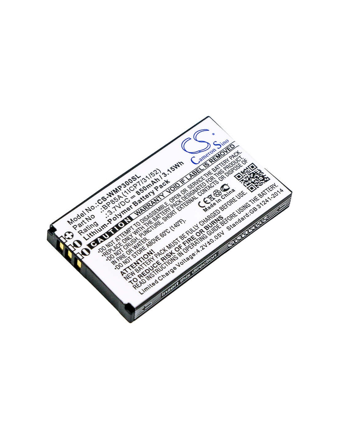 Battery for Wm Systems, Wmp 300, Wmp-300, 3.7V, 850mAh - 3.15Wh