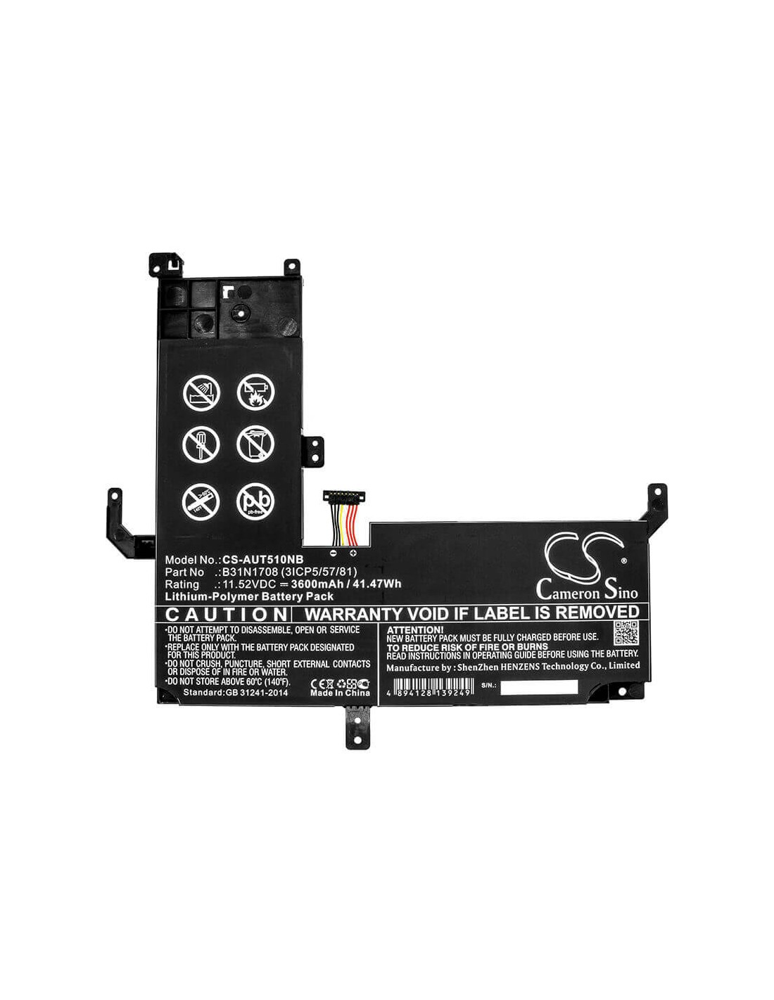 Battery for Asus, Vivobook Flip Tp510, Vivobook Flip Tp510ua, 11.52V, 3600mAh - 41.47Wh