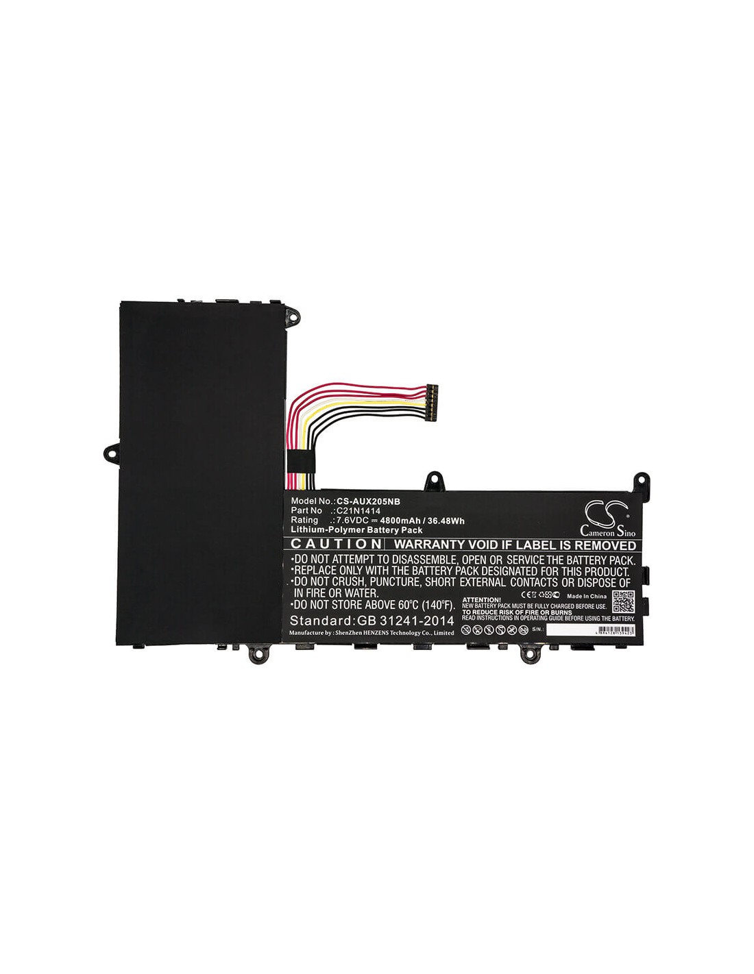 Battery for Asus, Ckse321d1, Eeebook X205, Eeebook X205ta 7.6V, 4800mAh - 36.48Wh