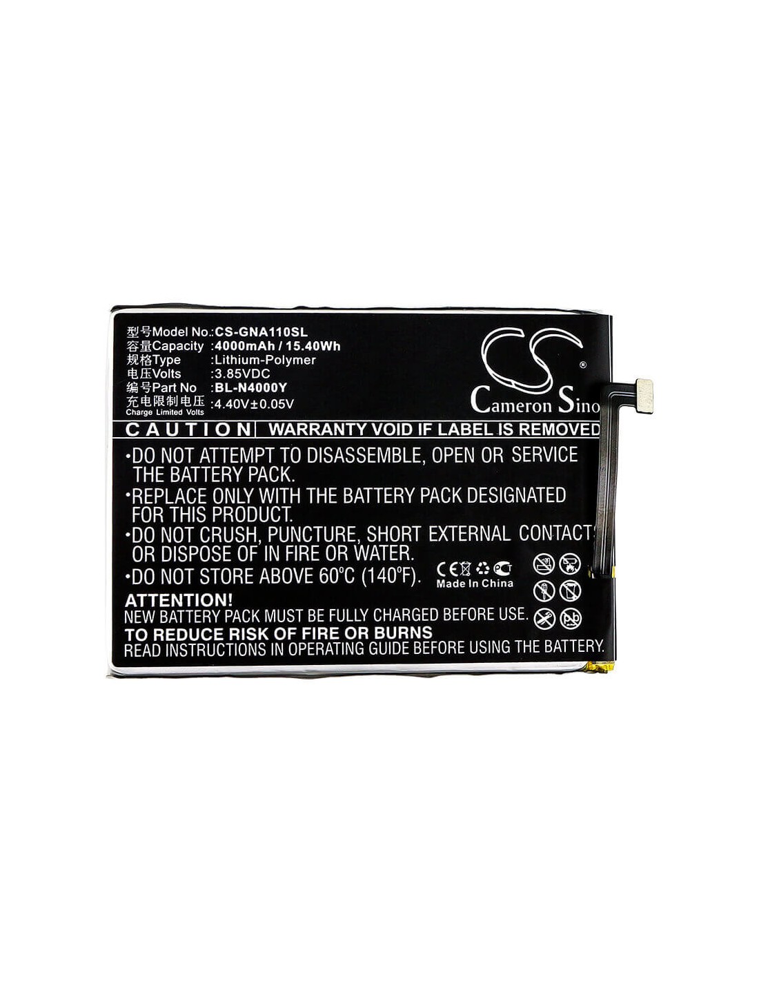 Battery for Gionee, A1 Lite, A1 Lite Dual Sim, A1 Lite Dual Sim Td-lte 3.85V, 4000mAh - 15.40Wh