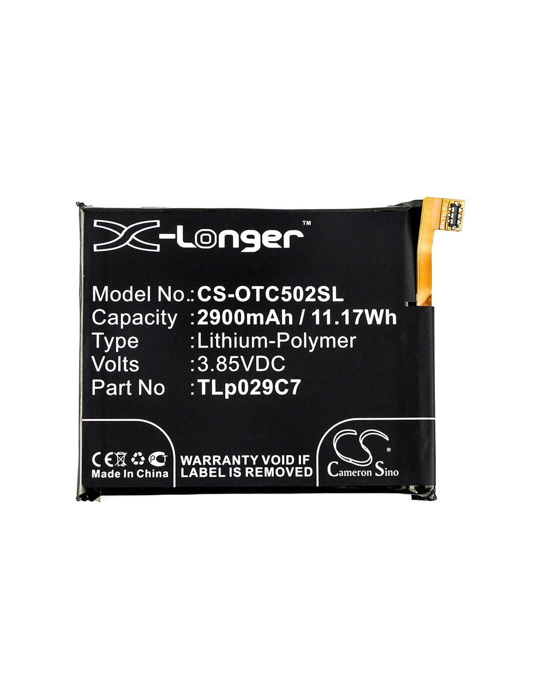 Battery for Alcatel, One Touch Idol 3c, One Touch Idol 3c Td-lte, Ot5026d 3.85V, 2900mAh - 11.17Wh