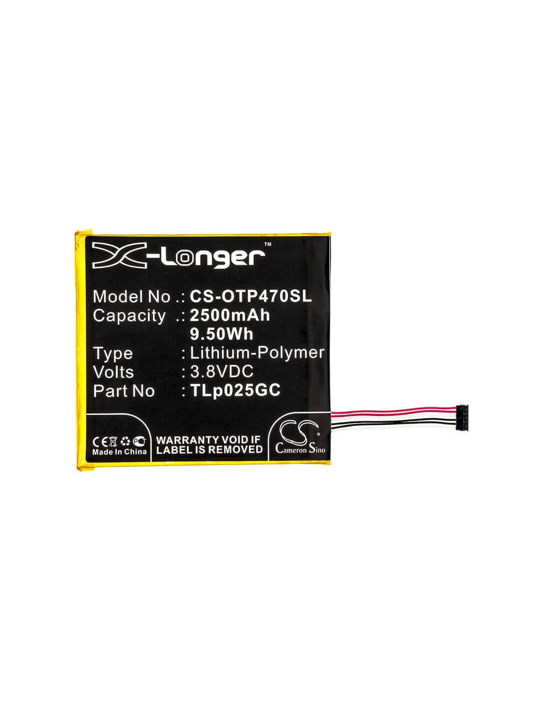 Battery for Alcatel, One Touch Pixi 4 7.0, One Touch Pixi 4 7.0 3g, One Touch Pixi 4 7.0 4g 3.8V, 2500mAh - 9.50Wh
