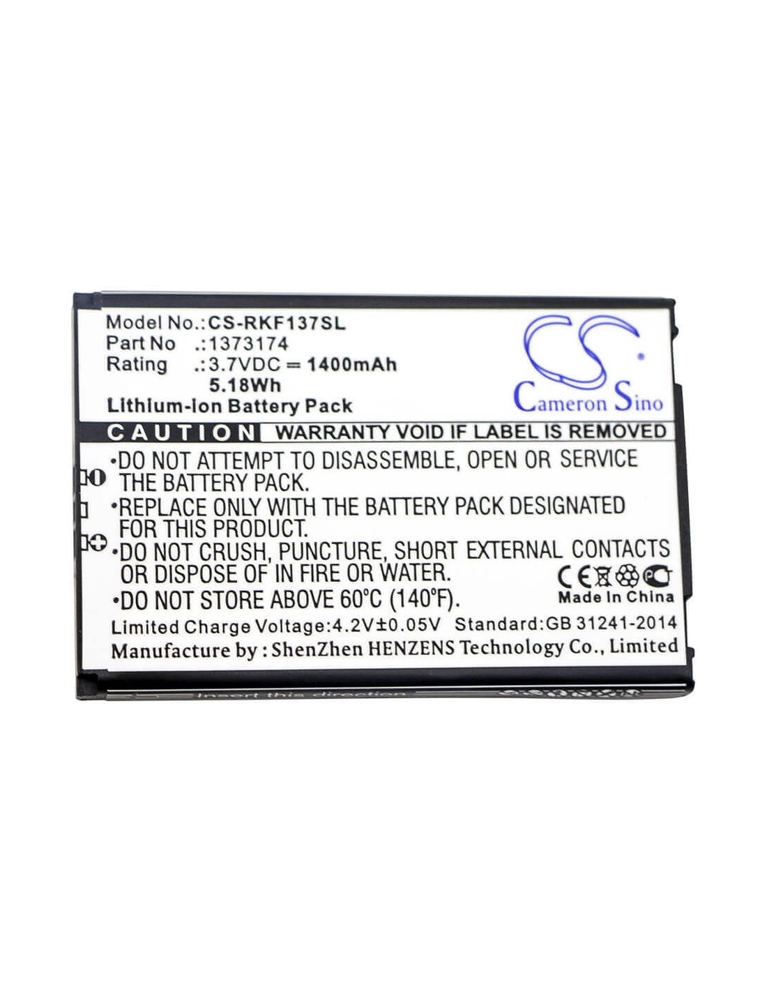 Battery for Renkforce, 1373174 3.7V, 1400mAh - 5.18Wh
