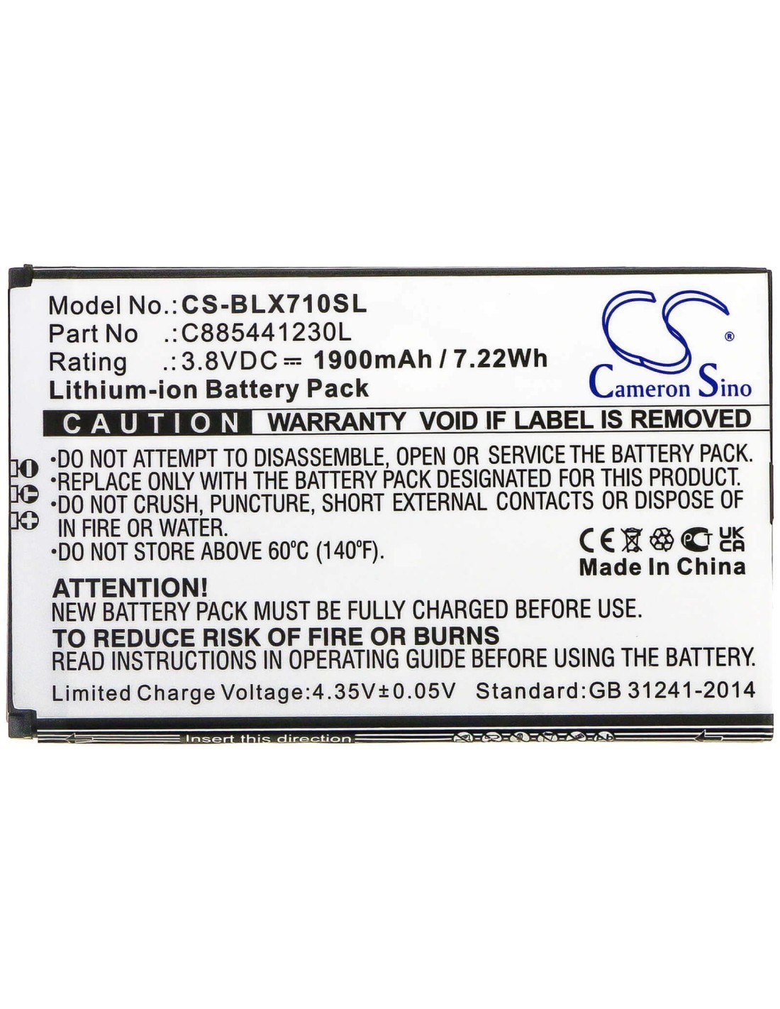 Battery for Blu, D710l, D710u, Dash Xl 3.8V, 2300mAh - 28.49Wh