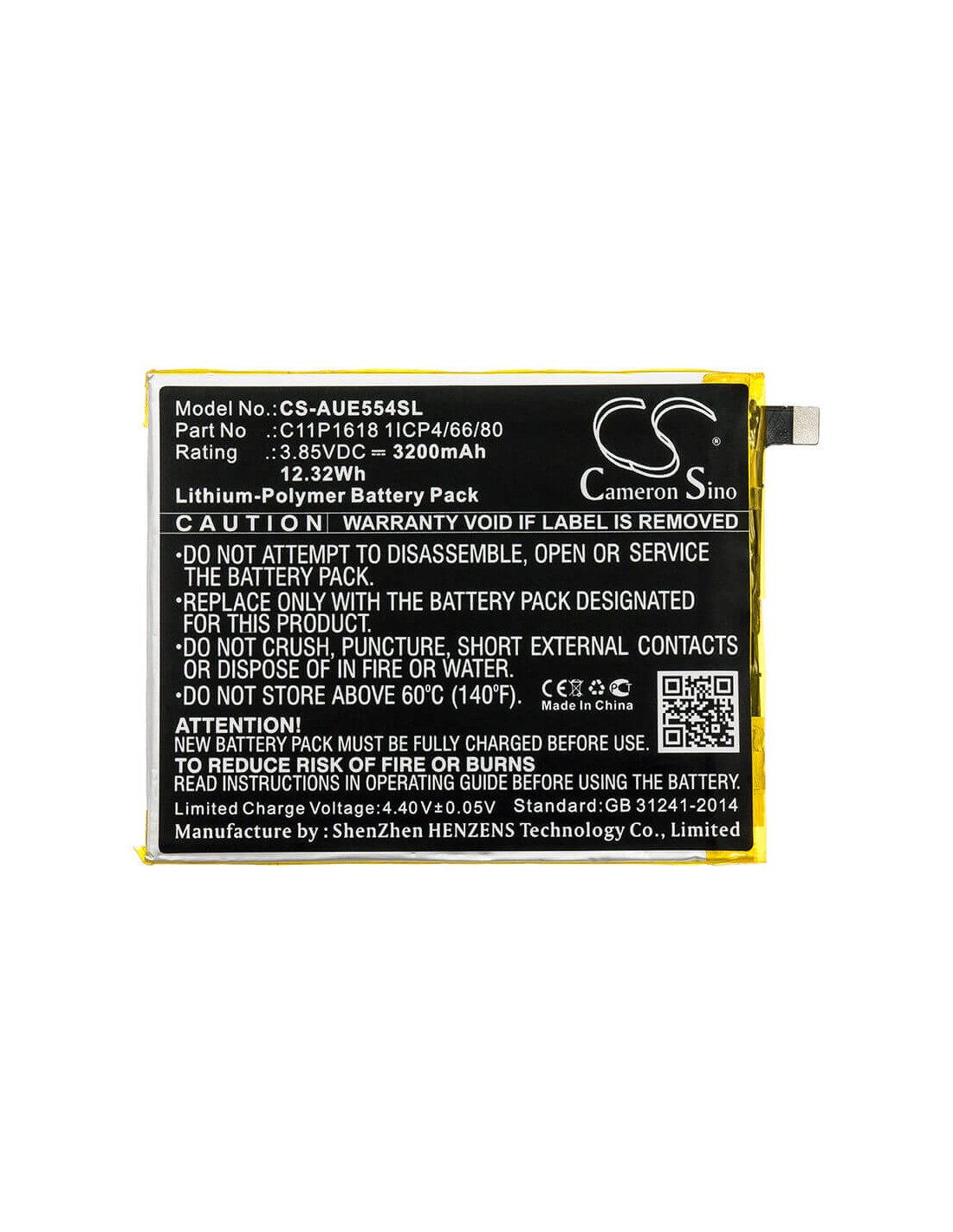 Battery for Asus, Ze554kl, Zenfone 4 3.85V, 3200mAh - 12.32Wh