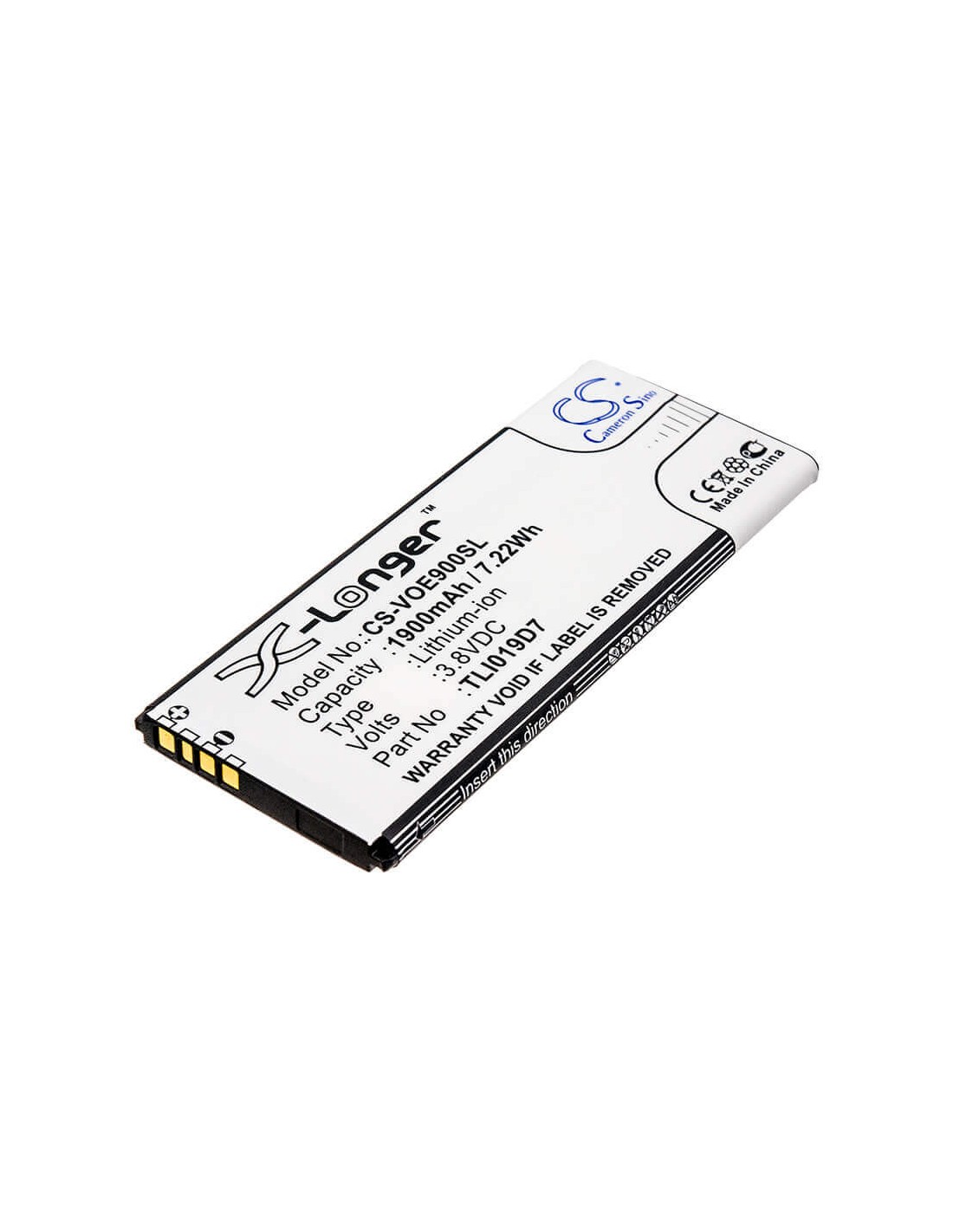 Battery for Alcatel, 1 Dual Sim, Tcl 3.8V, 1900mAh - 7.22Wh