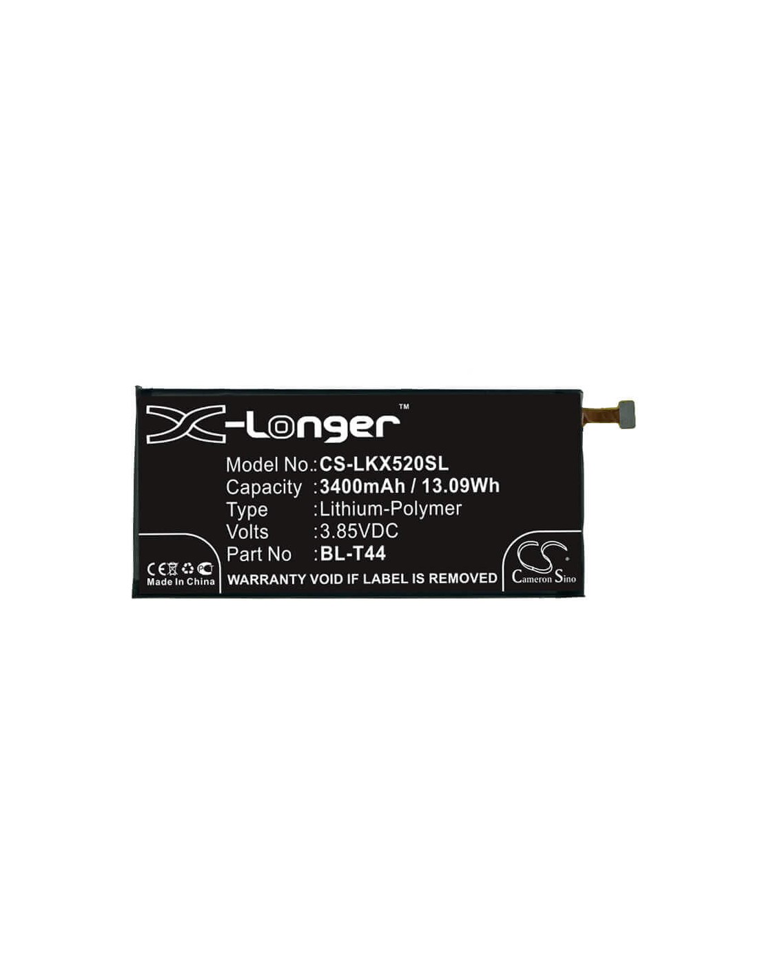 Battery for Lg, L722dl, Lmq720am, Lmq720cs 3.85V, 3400mAh - 13.09Wh