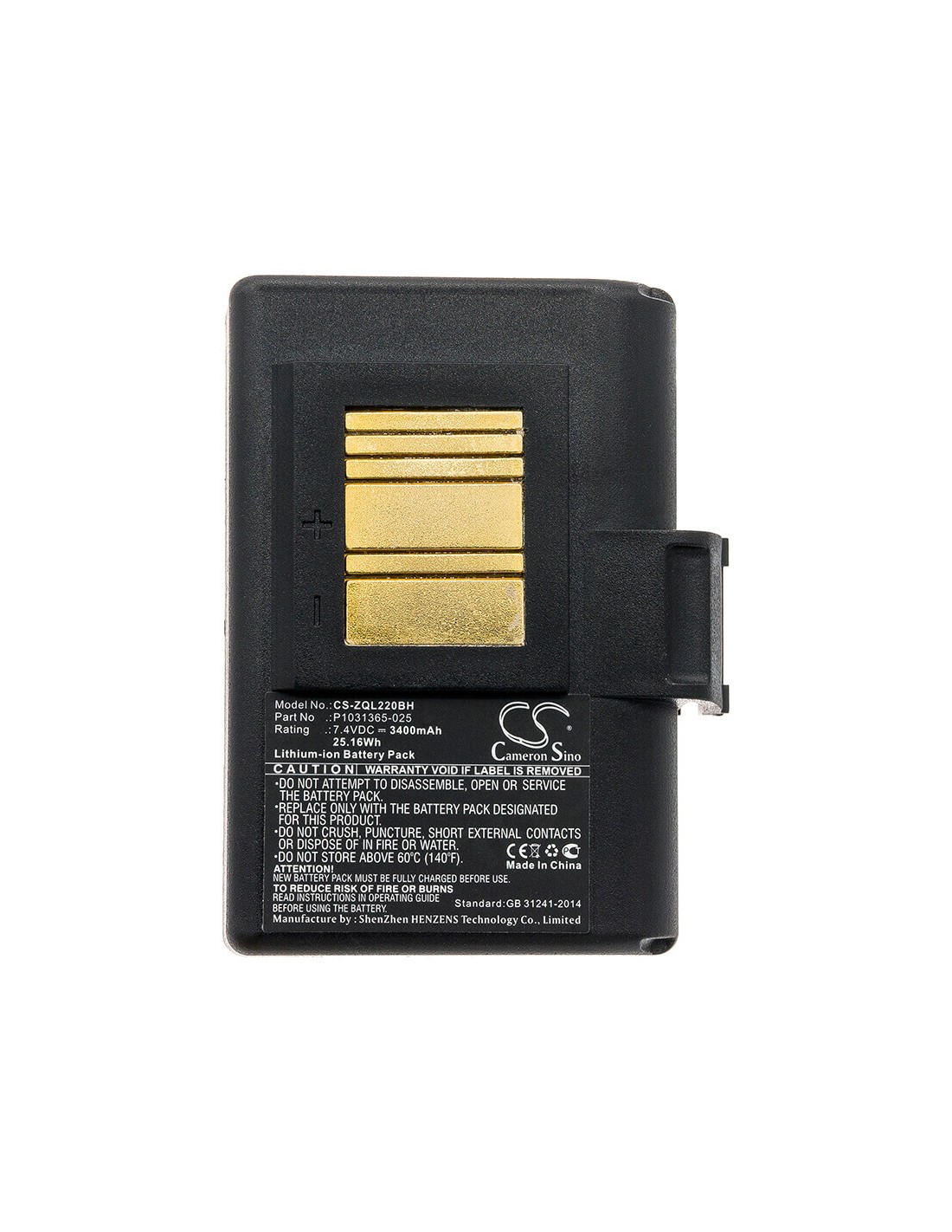 Battery for Zebra, Qln220, Qln220hc, Qln320 7.4V, 3400mAh - 25.16Wh