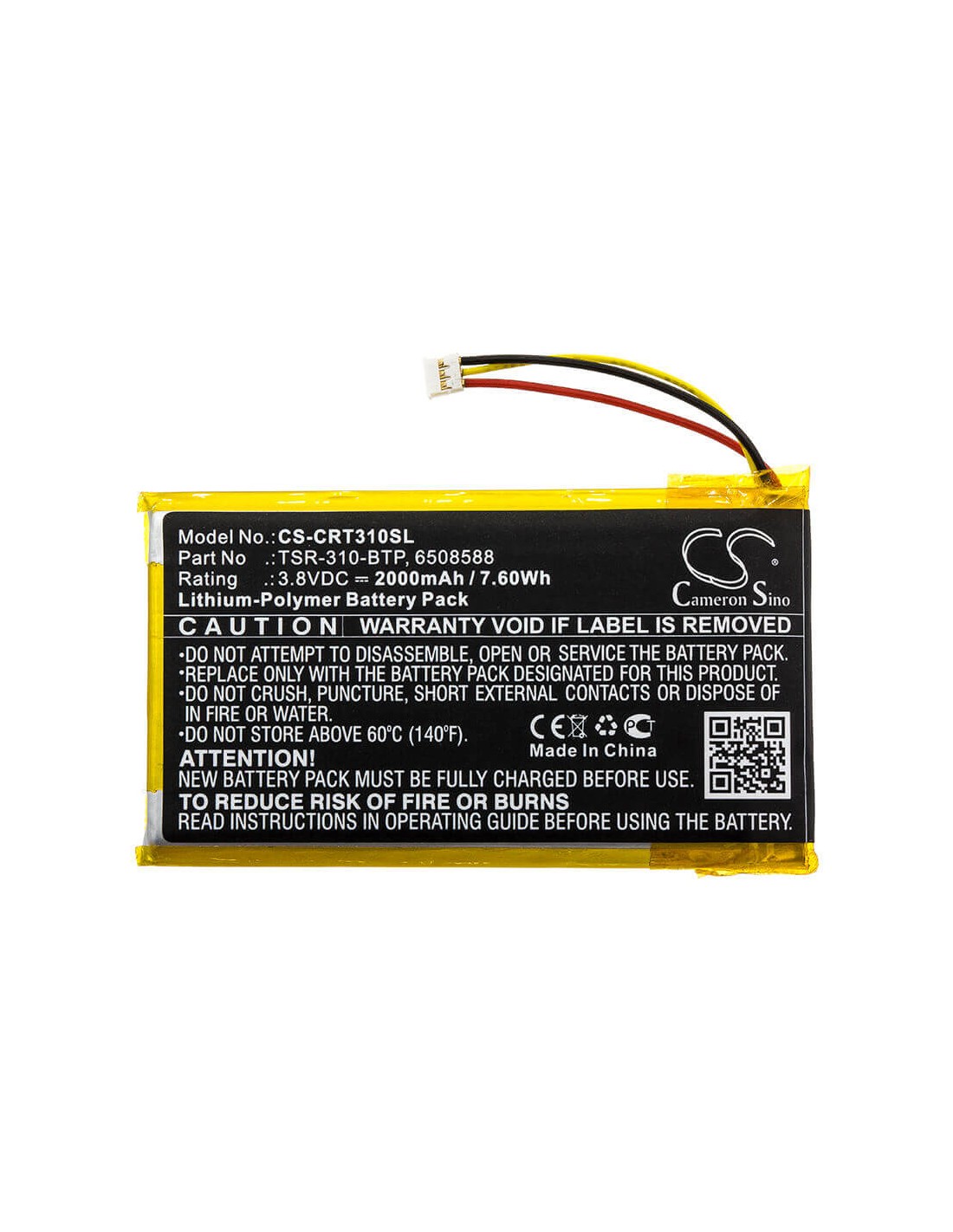 Battery for Crestron, Tsr-310, Tsr-310 Handheld Touch Screen Remote, 3.8V, 2000mAh - 7.60Wh