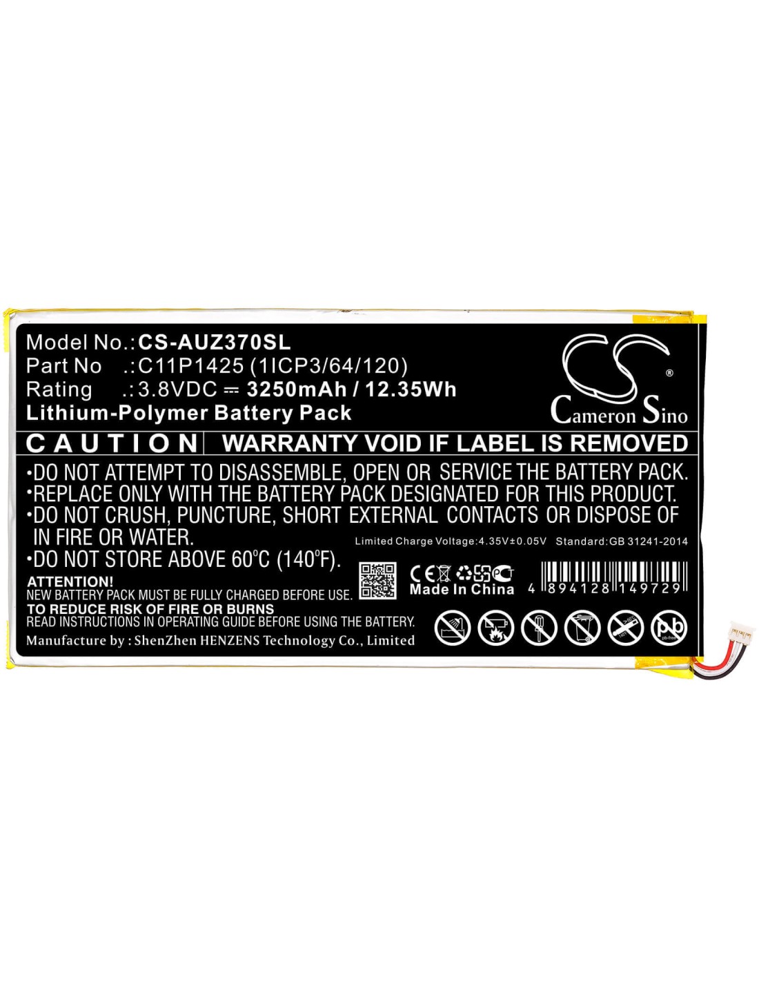 Battery for Asus, Zenpad 7.0 Z370c, Zenpad M700kl, 3.8V, 3250mAh - 12.35Wh