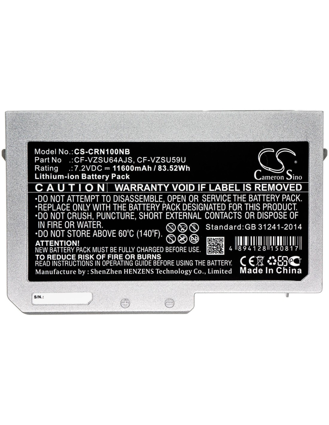 Battery for Panasonic, Toughbook Cf-n10, Toughbook Cf-s10 7.2V, 11600mAh - 83.52Wh